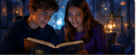 Teen readers sharing a book