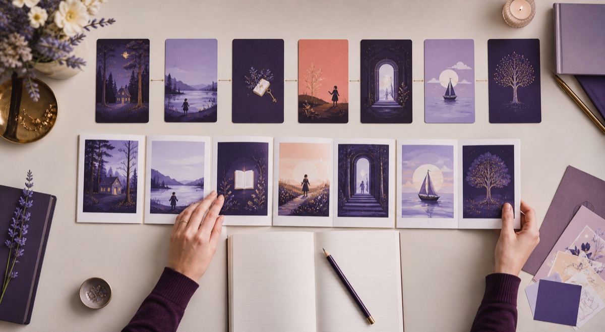 A complete illustrated story being planned from scene to scene